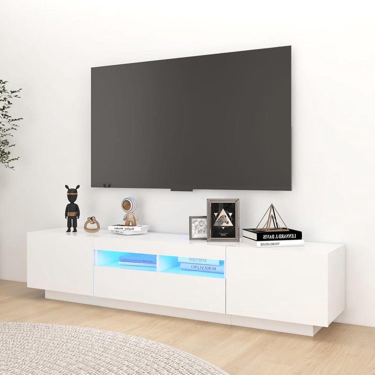 TV Kast - TV Meubel - Woonkamer Inrichting - Met LED Verlichting - 180 cm Breed - Wit