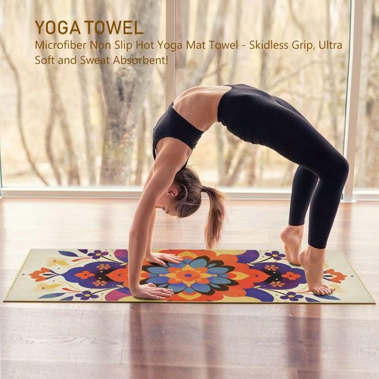 Yoga Handdoek - Sport Handdoek - Hot Yoga - Antislip Onderkant - 185 x 69 cm - Boho Mandala Bloemen — afbeelding 2