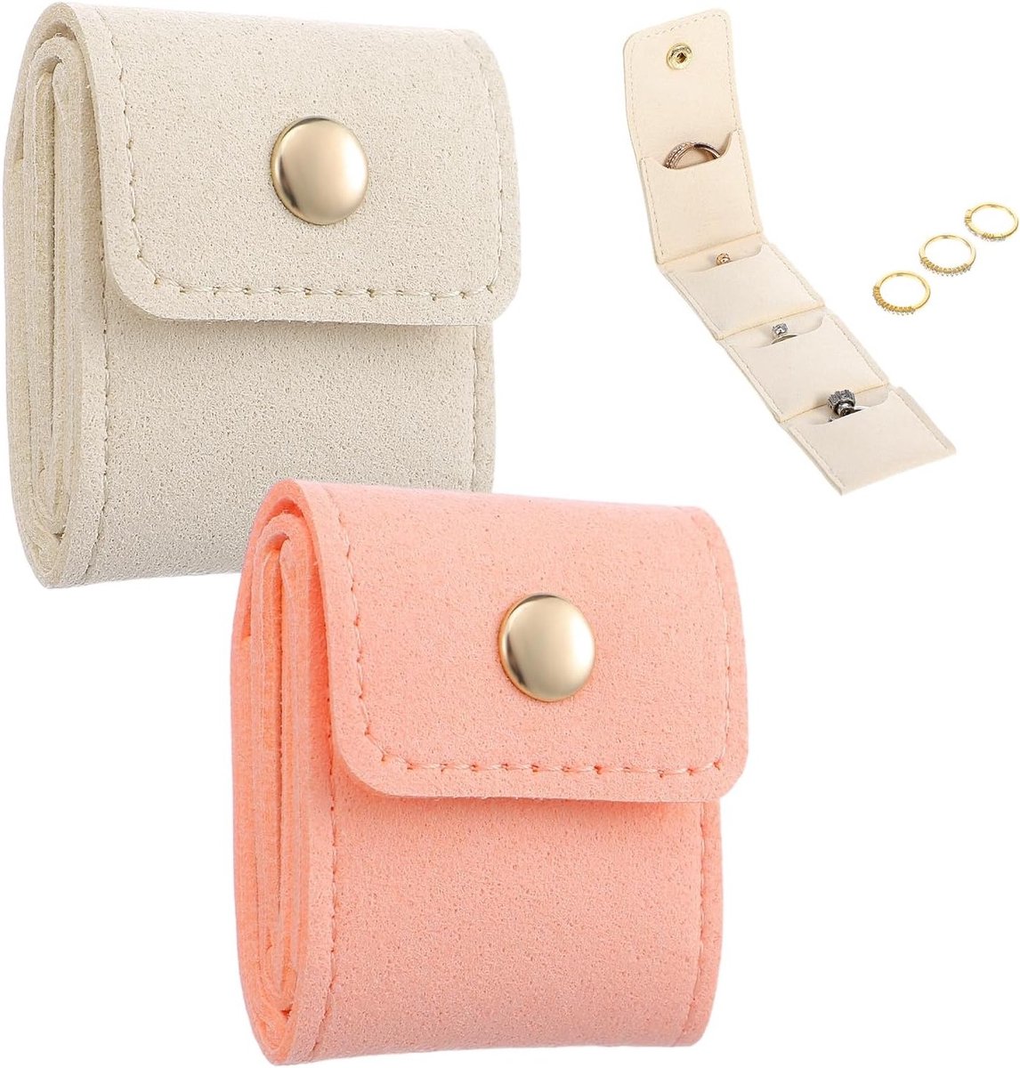 Mini Reiskosmetiekoffers voor Sieraden, Handige Opbergtas voor Oorbellen, Ringen en Kettingen, Compacte Organiser voor Reizen in Beige en Roze