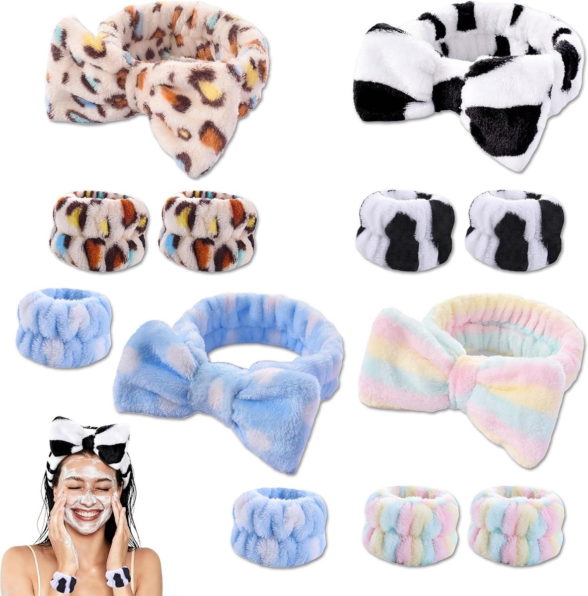 Set van 12 Cosmetische Haarbanden en Polsbanden - Elastische Make-up Haarbanden voor Yoga, Douche en Huidverzorging voor Vrouwen