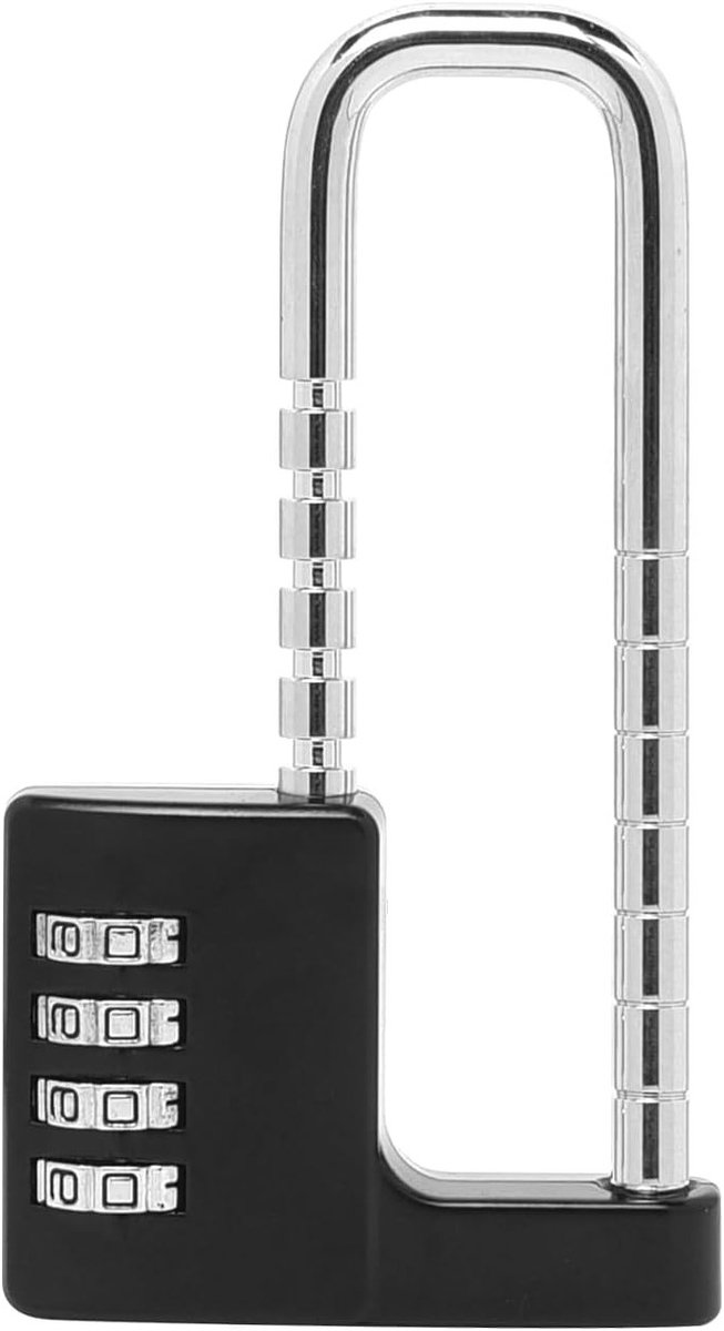 Veilige 4-cijferige combinatiehangslot met verstelbare beugel voor school, gym en sportlockers - Zwart