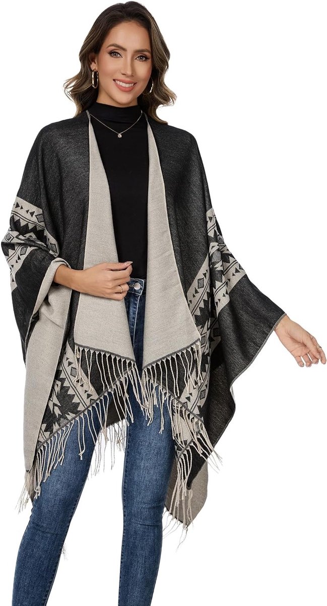 Elegante Dames Poncho voor de Winter - Warme Gebreide Cape en Sjaal als Cadeau voor Verjaardag of Kerst