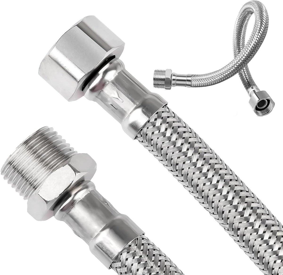 Set van 2 flexibele slangen 3/8 inch, 20 cm, roestvrijstalen aansluitslang voor kraan en hoekventiel, duurzame en flexibele wateraansluiting