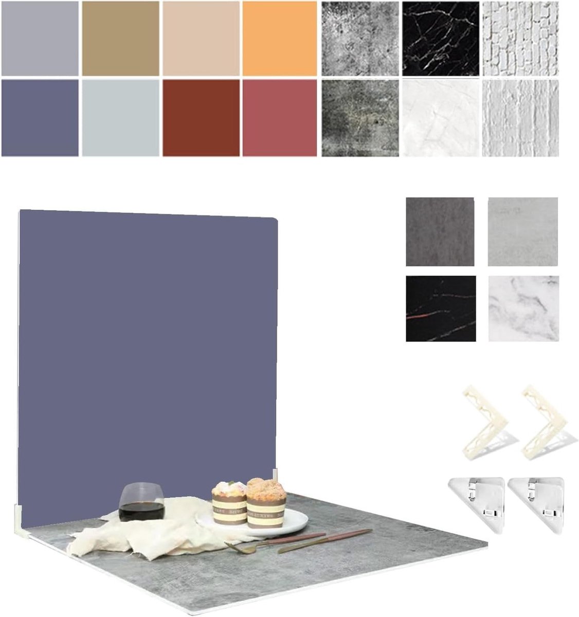 Achtergrondset van 9 Stukken, Dubbelzijdige Papieren Achtergronden van 40 x 40 cm, Ideaal voor Voedsel, Sieraden en Productfotografie