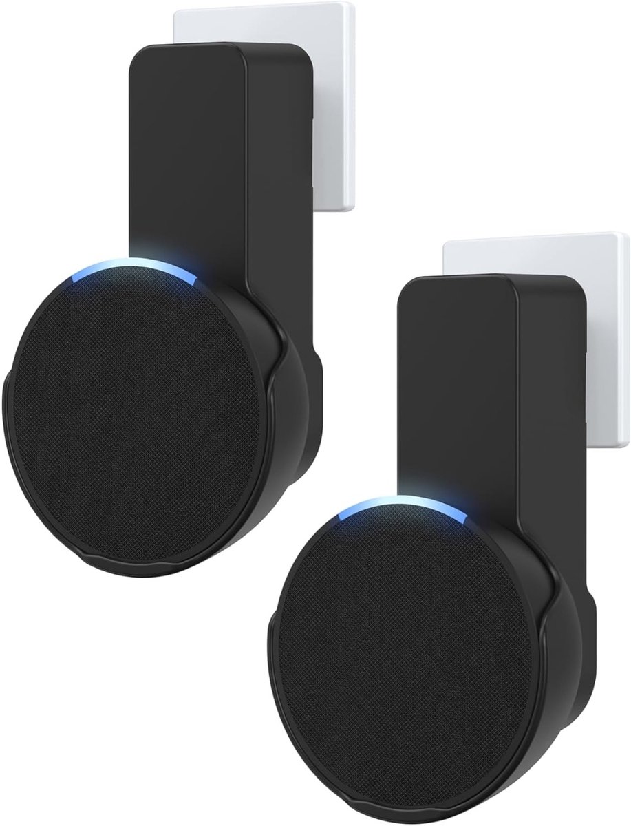 Ruimtebesparende wandbeugel met geïntegreerd kabelbeheer, eenvoudig te installeren zonder boren, geschikt voor Echo PoP en Google Nest Speaker (2-pack)