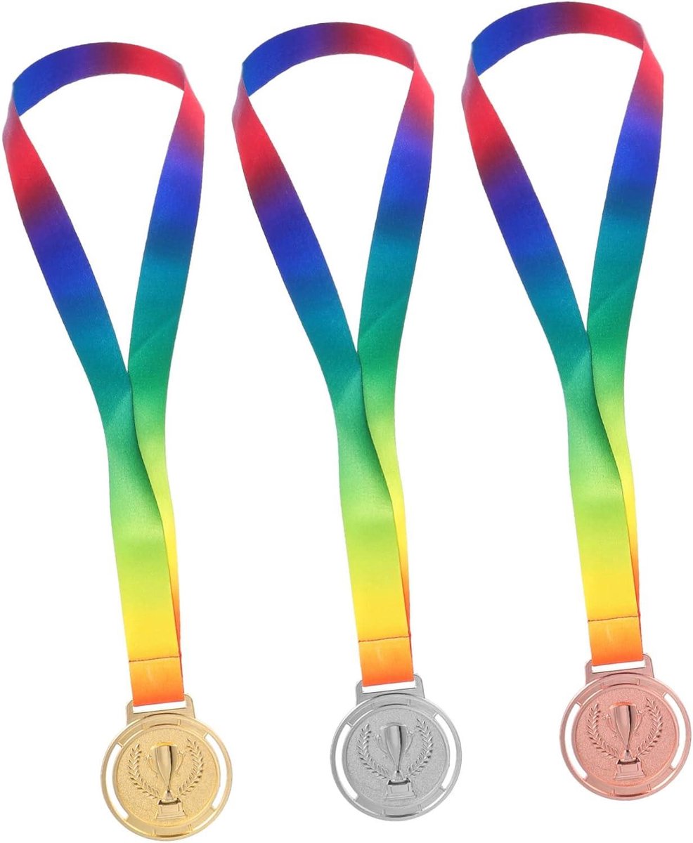 3stuks Medailles Met Trofee Patroon Gouden Zilveren Bronzen Hangende Medaille Voor Sportevenementen Voor Wedstrijden Beloningen