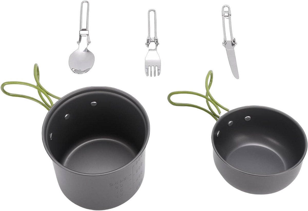 Camping Kookgerei - Kampeer Pannenset - Buiten Koken - Antislip Grip - 1-2 Personen - Grijs