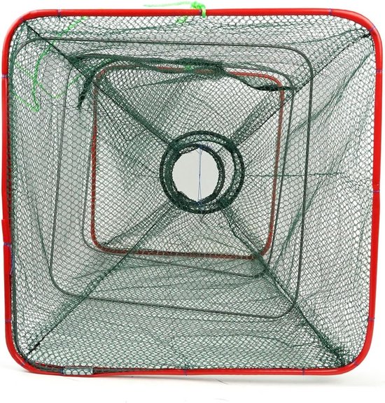Vis Fuik - Vangnet - Kleine Vissen Vangen - Altijd Open - 55 x 25 x 25 cm - Groen Rood — afbeelding 4