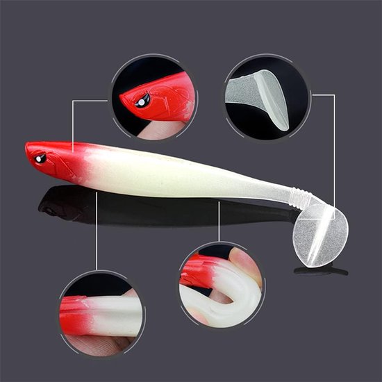 T-Tail Soft Bait 5 Kleuren - Curved Tail - Ribbed Design - Bass Fishing Lures — afbeelding 3
