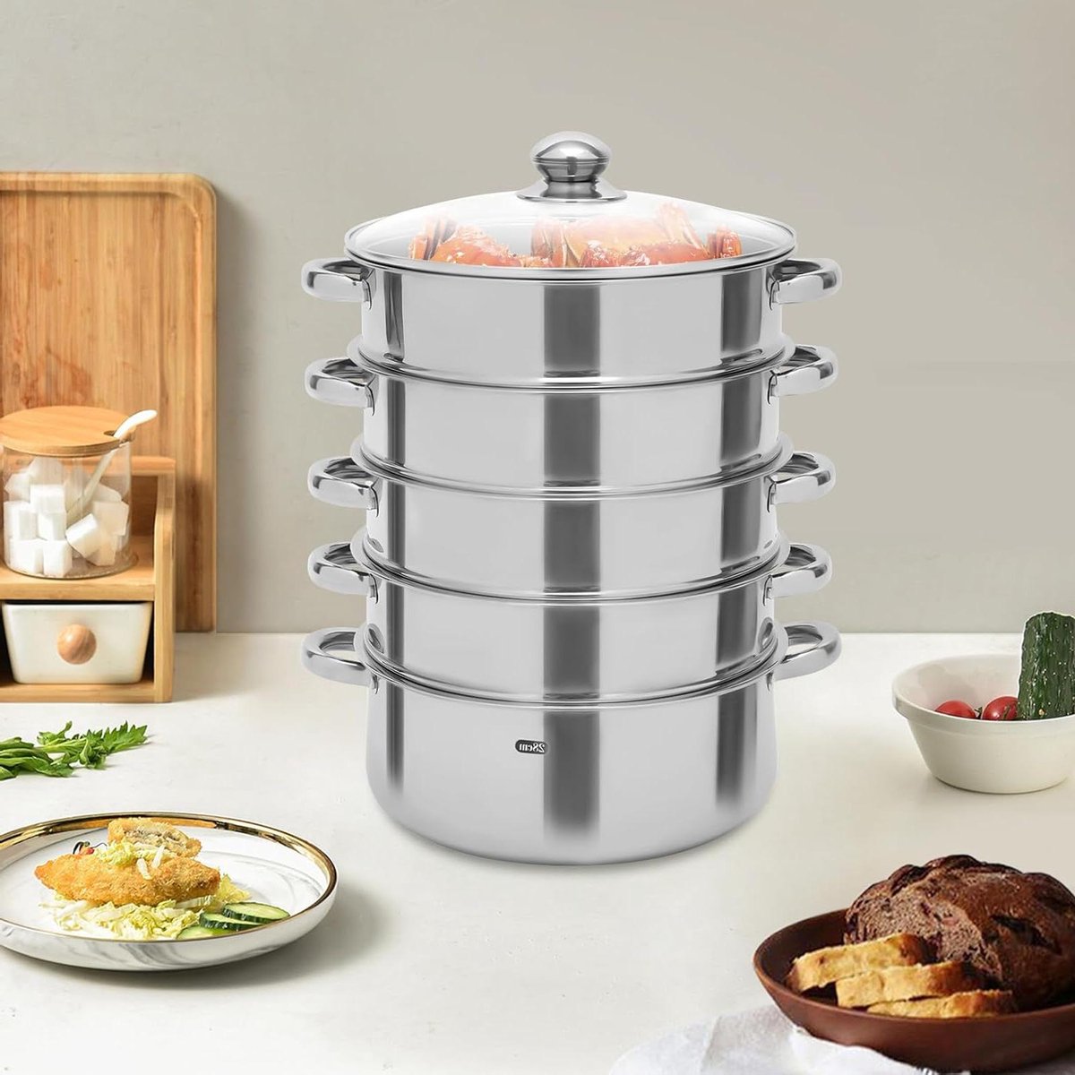 Stoompan RVS 5 Niveaus Gezond Koken Gelijkmatige Warmte 28 cm Zilver
