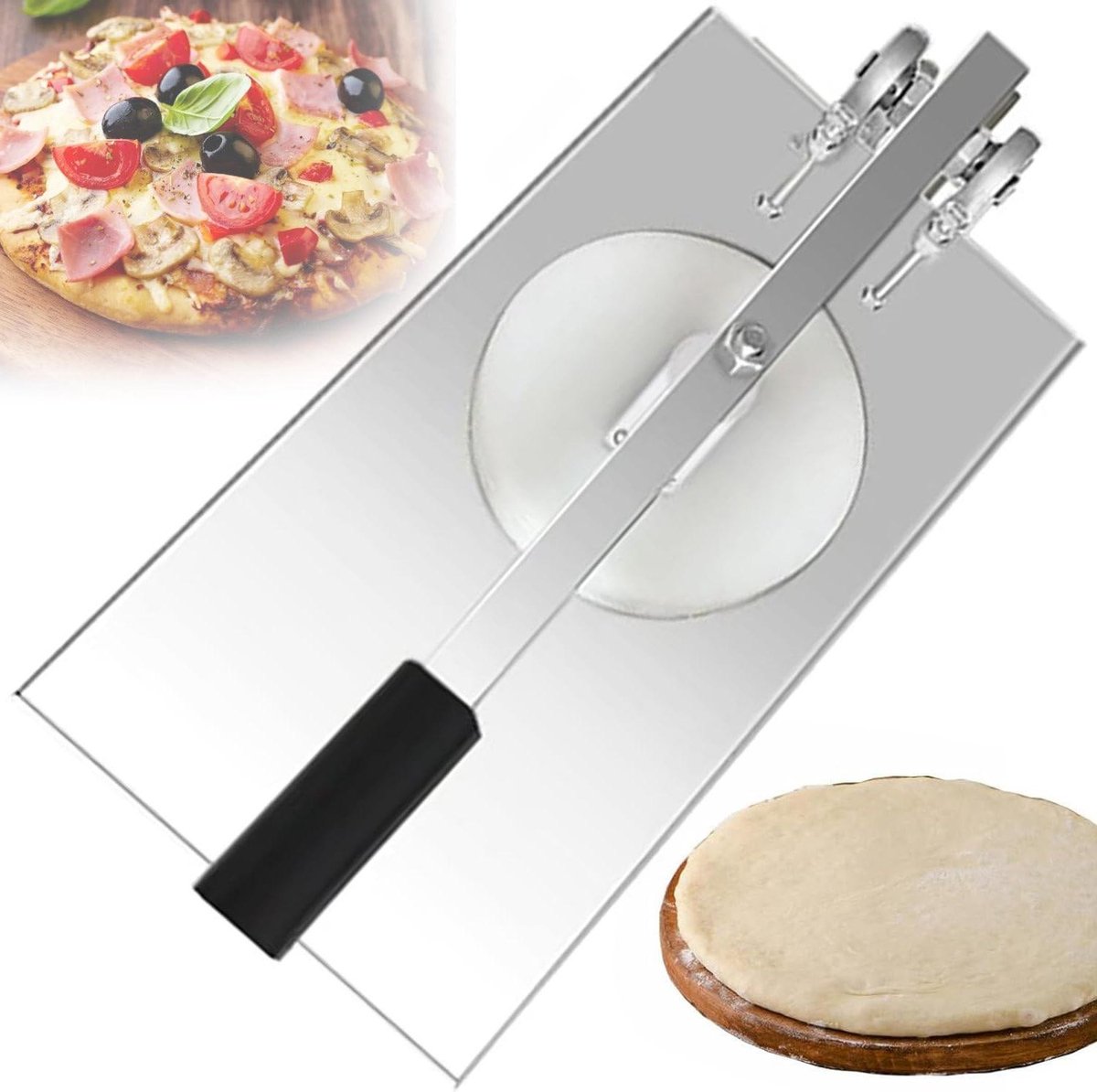 Pizzabodem Pers - Deeg Machine - Thuis Bakken - Antiaanbak Persplaat - 18 cm Diameter - Zilver