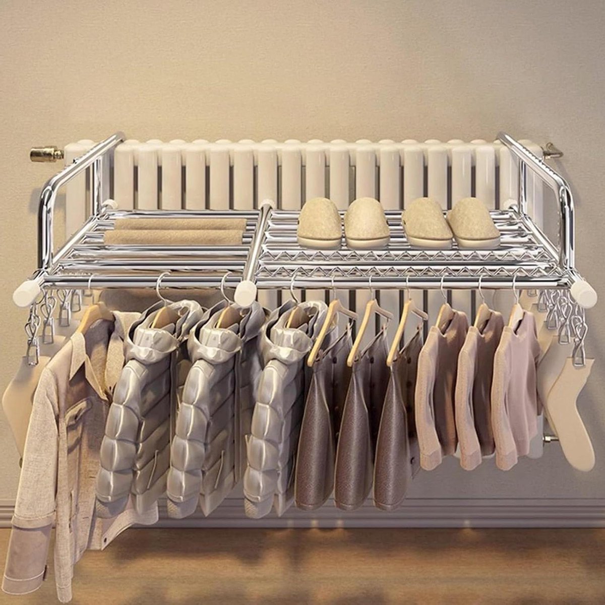 Droogrek voor radiator - Uittrekbaar wasrek - Kleding drogen - Verstelbare ophanging - 57-