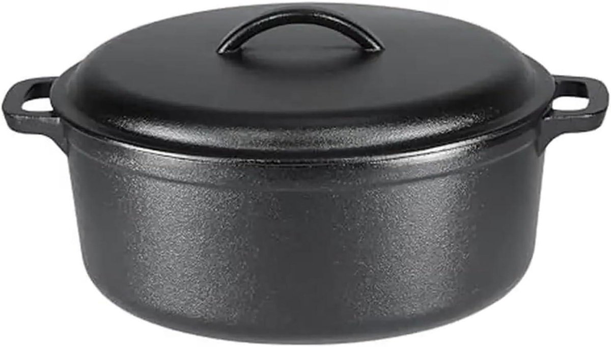 Braadpan Ovenschaal - Gietijzeren pan - Langzaam Garen - Met deksel - 7 kwart - Zwart