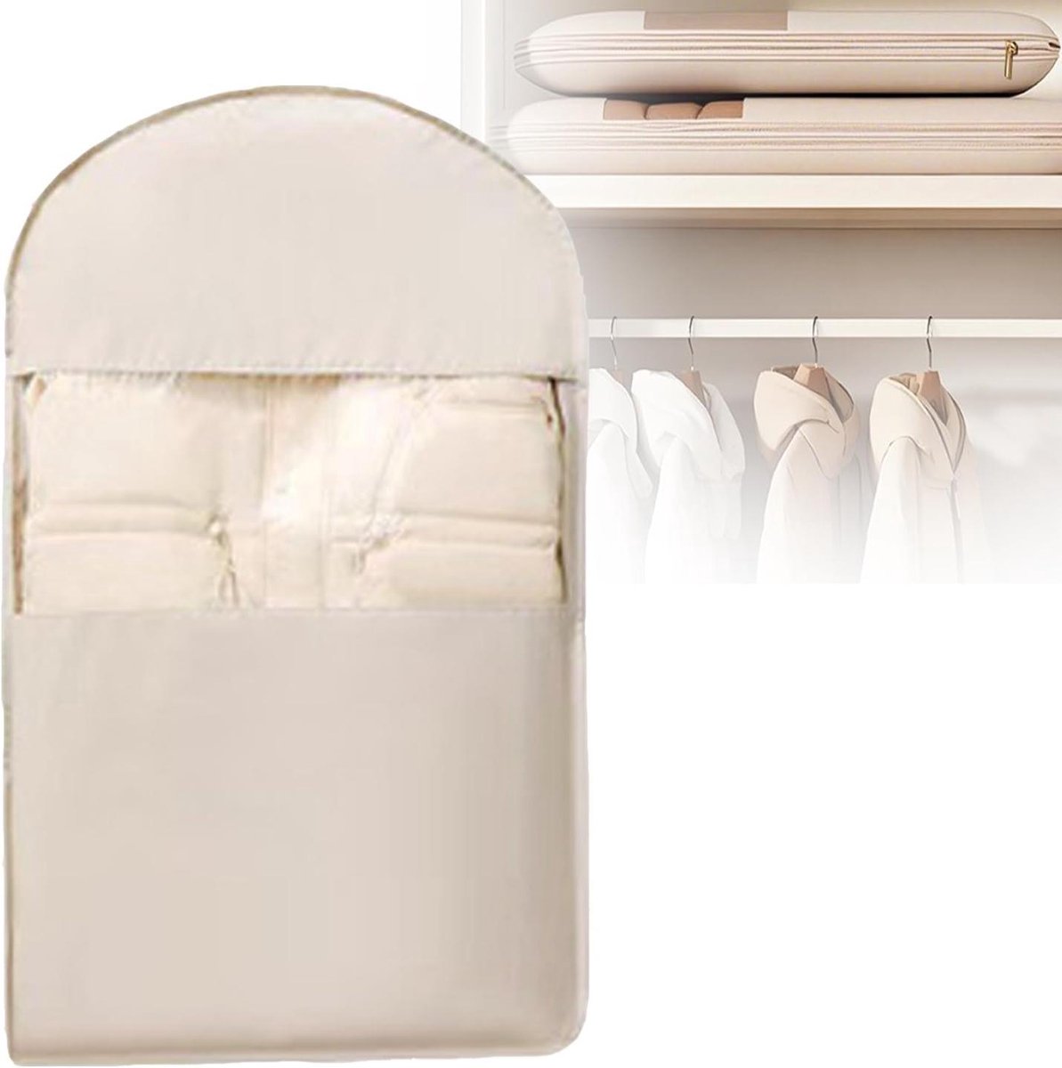 Vacuümzakken Set - Kleding Opbergzakken - Ruimte Besparen - Hangend Stapelbaar - 3 Maten - Beige