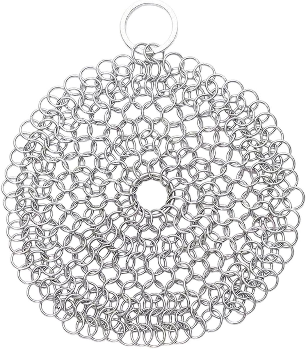 Kettingschrobber Gietijzer - Roestvrij gaas - Kookgerei Reinigen - Gewichtaanpassend ontwerp - 10x10cm - Zilver