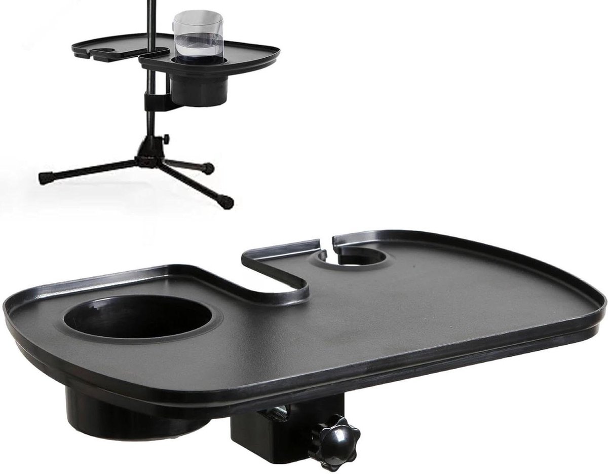 Microfoonhouder - Accessoire plank - Live streaming - Met bekerhouder - 30 x 20 cm - Zwart