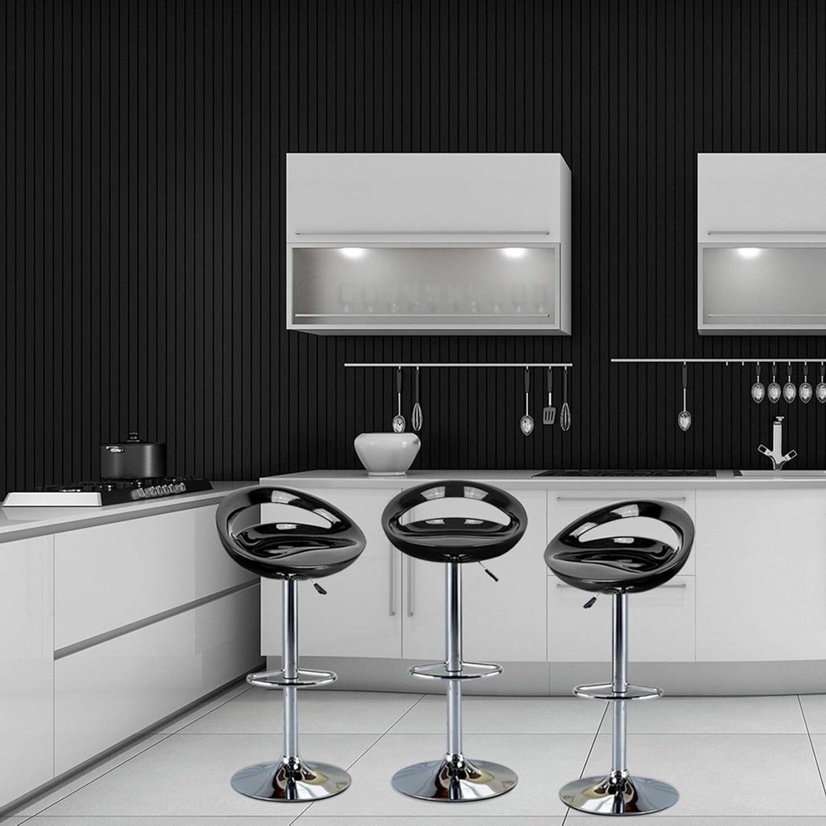Barkruk Modern - Stoel Verstelbaar - Keuken Zitten - 360 Graden Draaibaar - 81-101 cm - Zwart