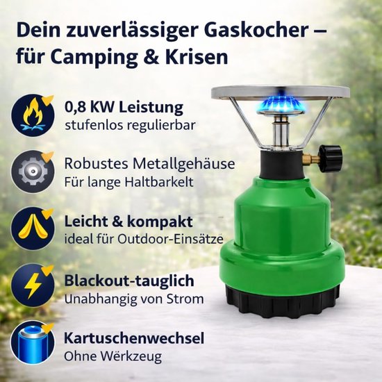Camping Gasstel - Kooktoestel Outdoor - Koken Buiten - Compact Ontwerp - 12x12x18.6 cm - Groen van Camping — afbeelding 2