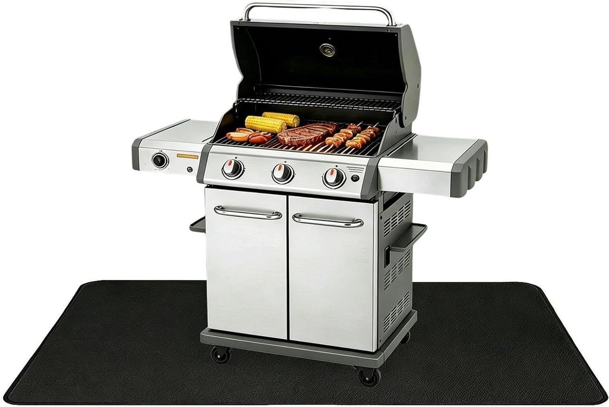 Grillmat Buiten - BBQ Mat - Terras Beschermen - Hittebestendig Vuurvast - 121 x 91 cm - Zwart
