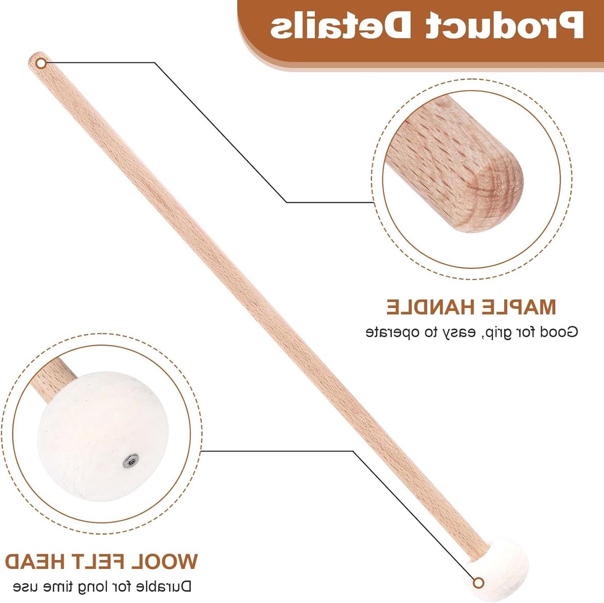Drum Mallet Set - Zachte Stokken - Muziek Maken - Perfect Gewicht Balans - 385mm Lengte - Wit