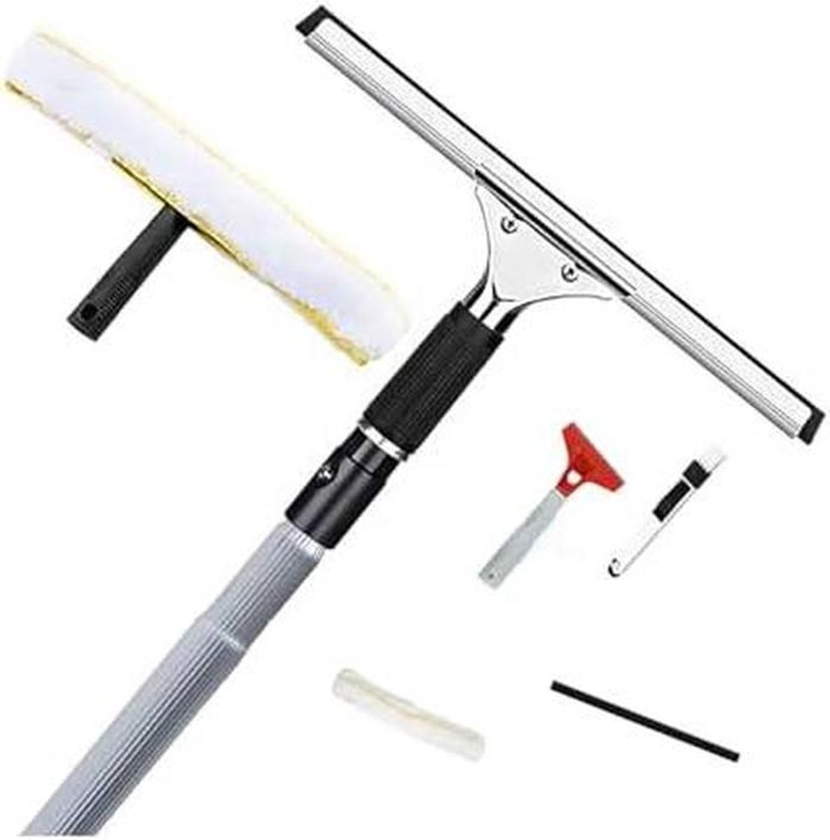 Raamwisser set - Ramen poetsen - Streepvrij schoonmaken - Lange aluminium steel - 35 cm - Zilver