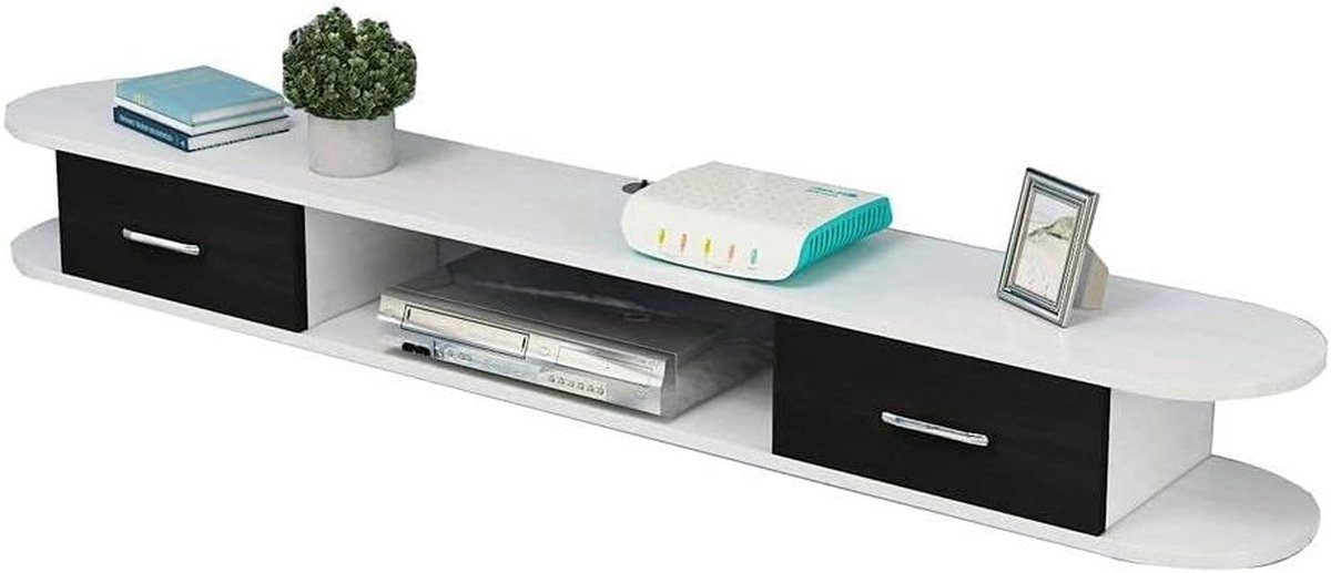 Tv-Kast Zwevend - Muurkast Opbergrek - Media Opbergen - Afgeronde Hoeken - 120X24Cm - Zwart
