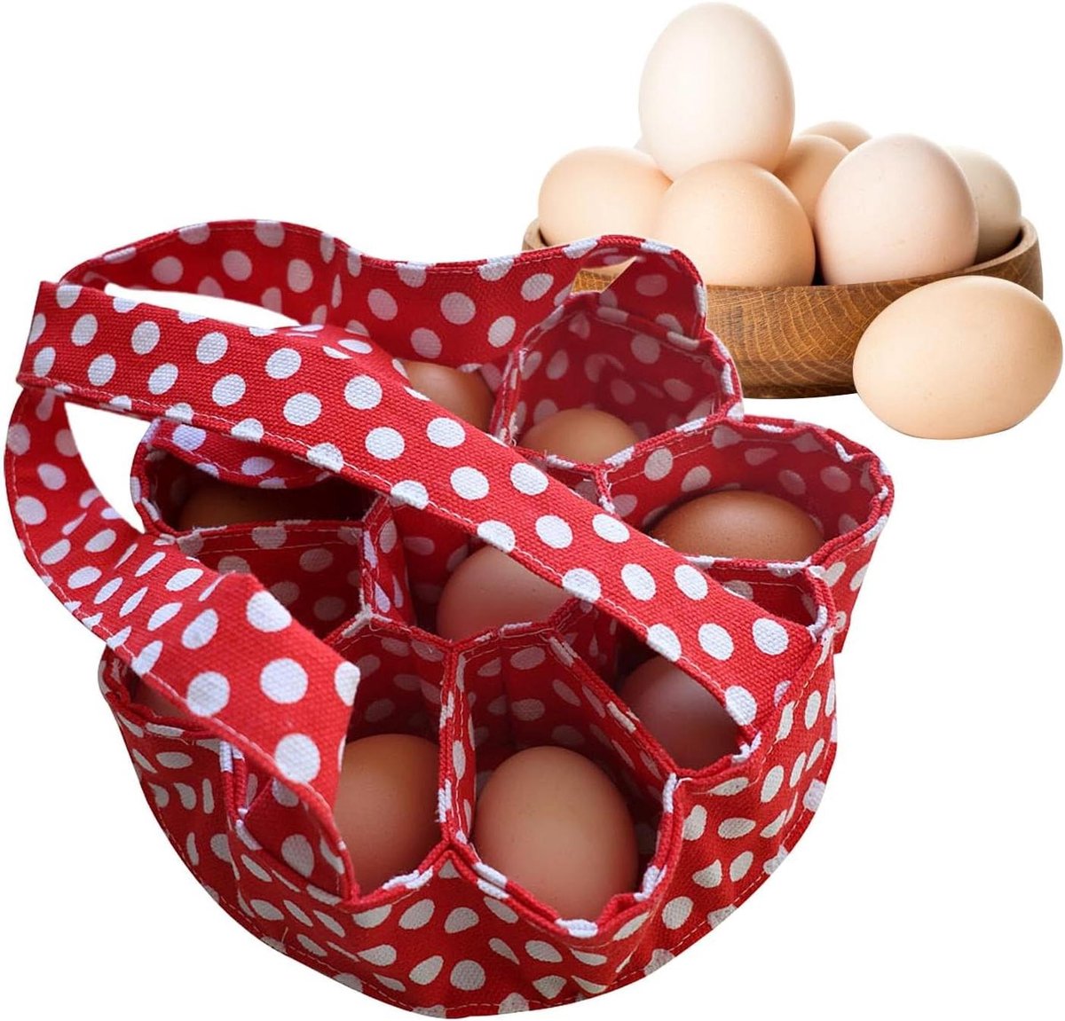 Eierhouder - Eierdrager mand - Eieren verzamelen - 9 vakken ontwerp - 23 cm lengte - Rood