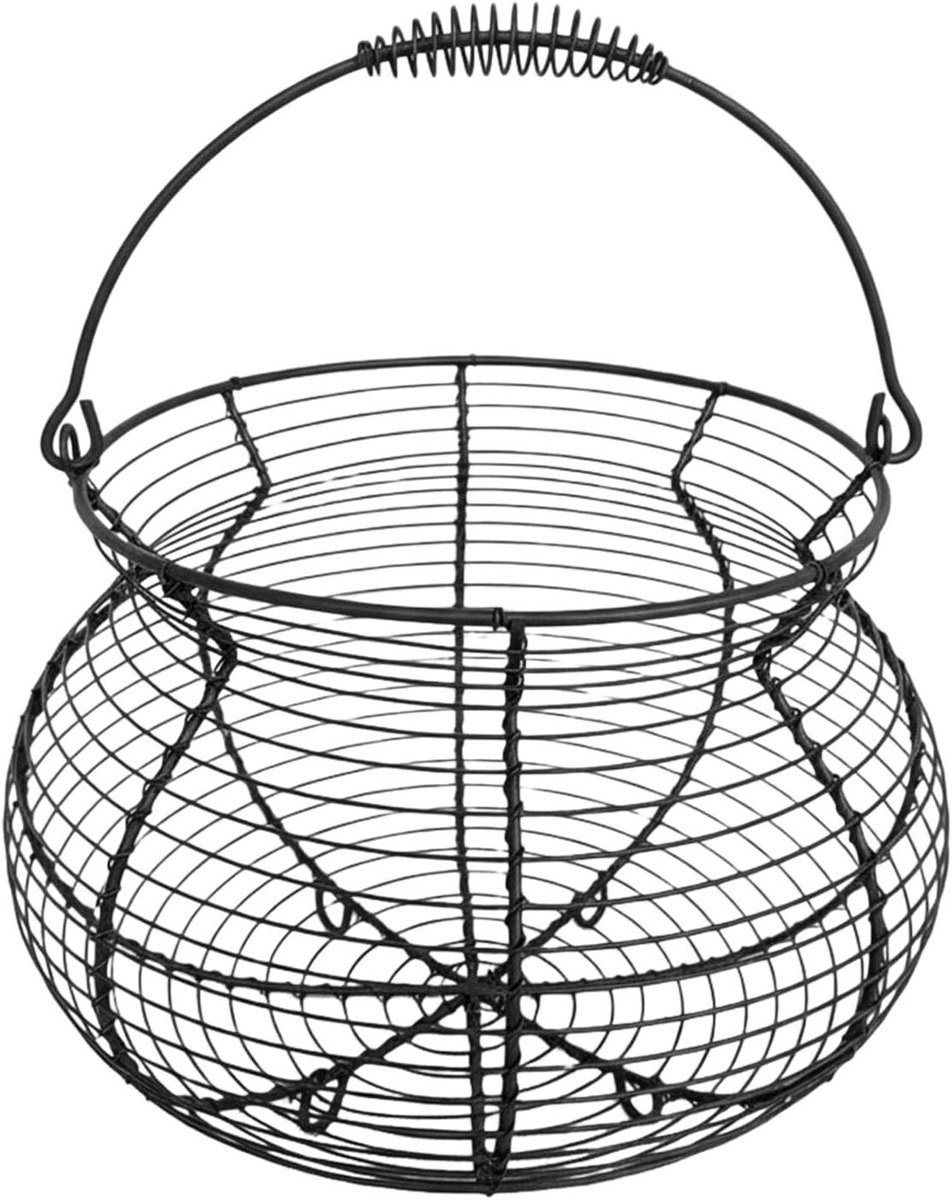 Draad eiermand - Verzamelaar mand - Boerderij opslag - Geweven handvat - 22W cm - Zwart