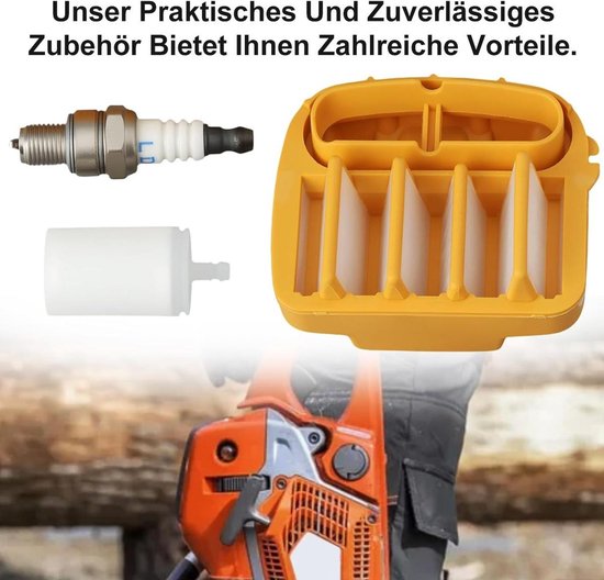 Een reparatieset voor kettingzagen, geschikt voor Husqvarna H560/556/562/H555, inclusief bougies, oliefilter en andere onderhoudsaccessoires voor de kettingzaag. — afbeelding 3