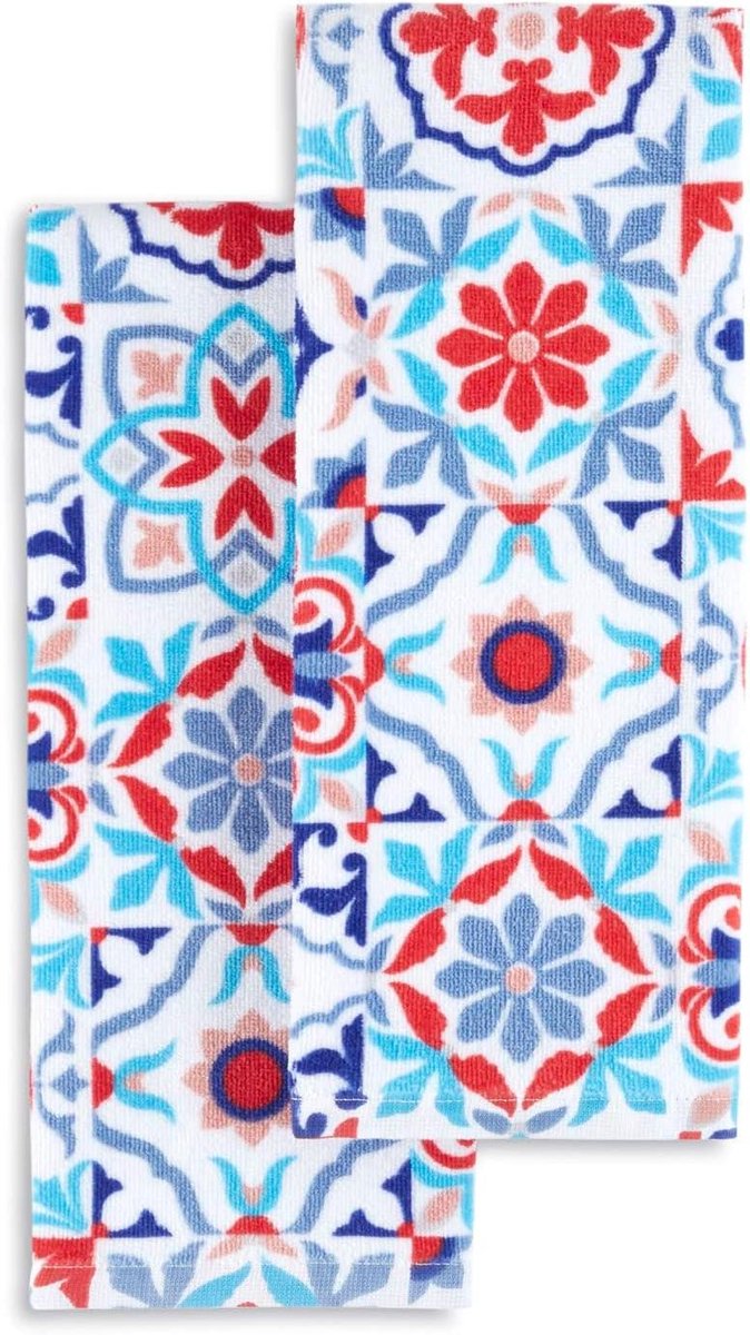 Keukendoeken set - Theedoeken duo - Keuken opfrissen - Dubbelzijdig ontwerp - 40x71 cm - Rood blauw