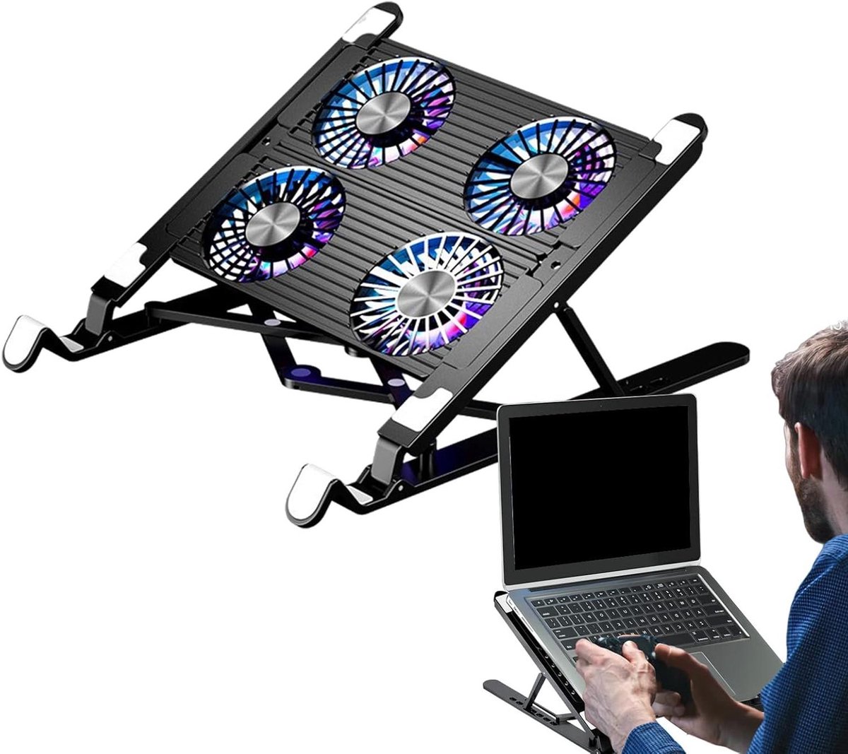 Laptop Koeler - Standaard Ventilator - Warmte Regulering - Opvouwbaar Ontwerp - 266 cm - Zwart