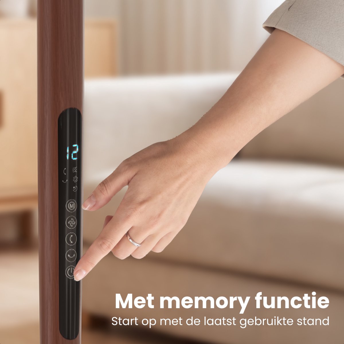 Auronic Statiefventilator - Staande Tafel en Vloerventilator - 12 Standen en Timer - Luchtkoeler - Stil - Met Afstandsbediening en Display - Fan - Hout thumbnail 6