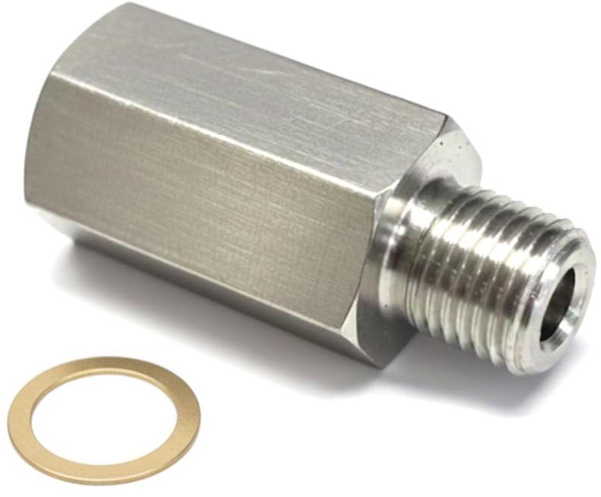 Schroefdraadadapter - Sensor Adapter - Motor Monitoring - Lange Schroefdiepte - M10x1 naar 1/8NPT - Zilverkleurig