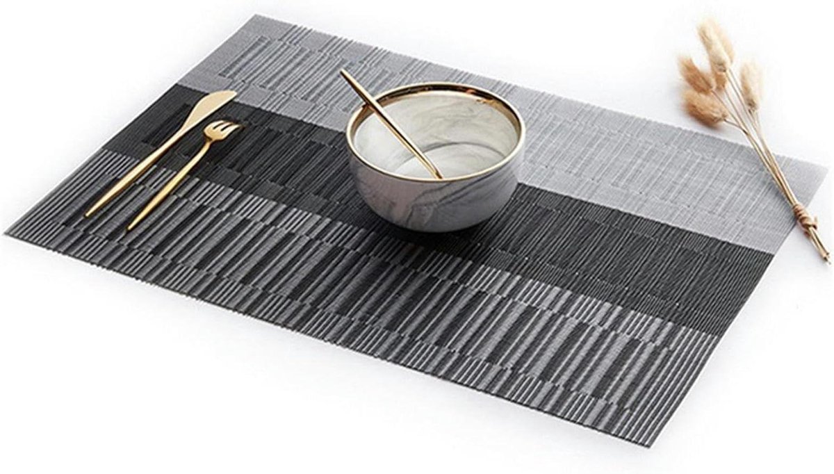 Placemats PVC - Tafelmatten Set - Eettafel Beschermen - Bamboe Patroon - 4 Stuks - Beige