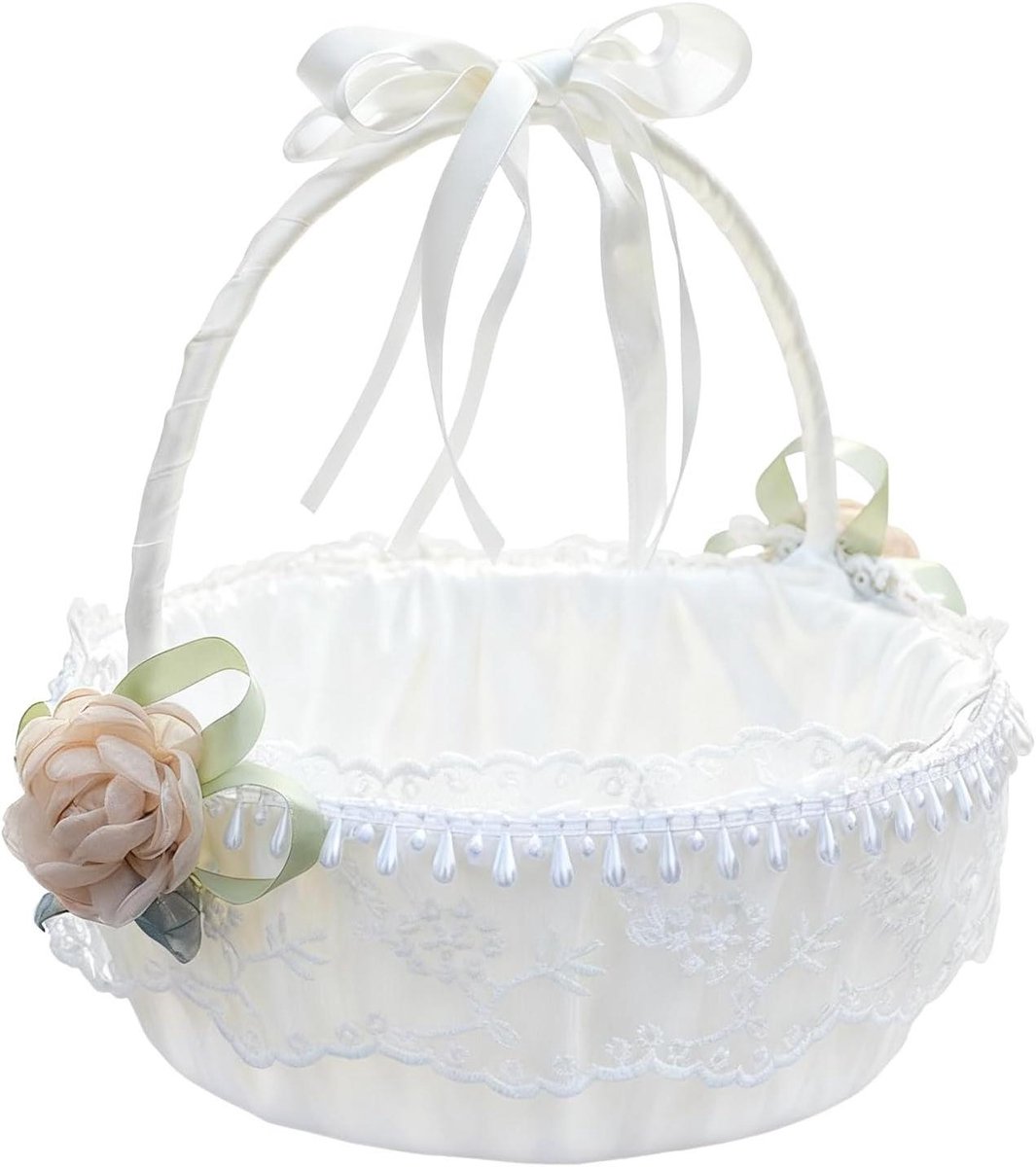 Bloemmand - Opvouwbare mand - Bruiloft decoratie - Romantisch ontwerp - 24 x 10 x 10 cm - Wit