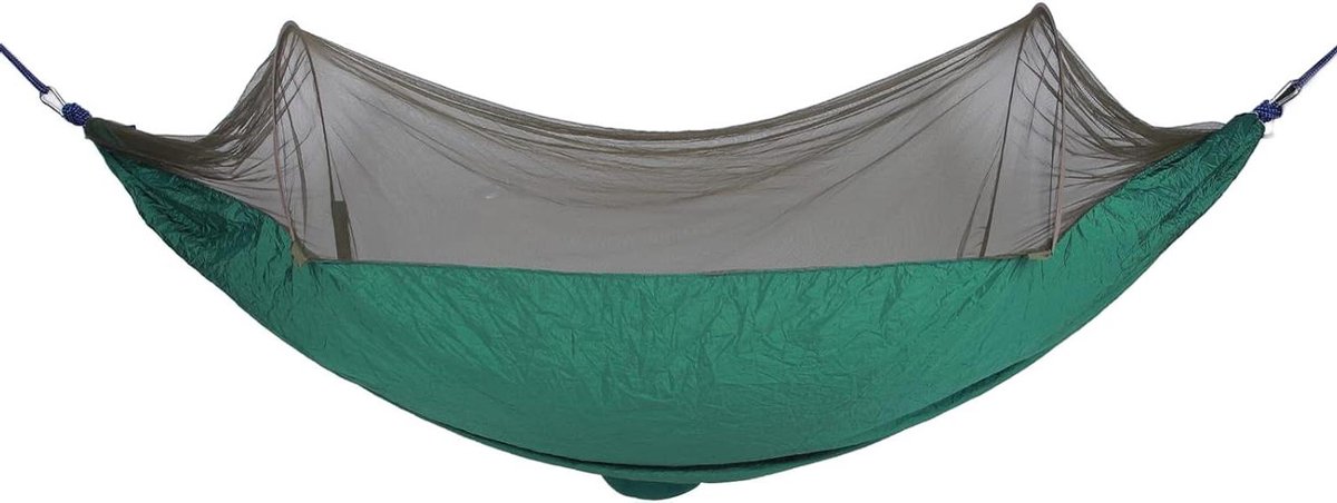 Dubbele Campinghangmat - Buitenbed - Ontspannen in de natuur - Ademend netontwerp - 260 x 140 cm - Donkergroen