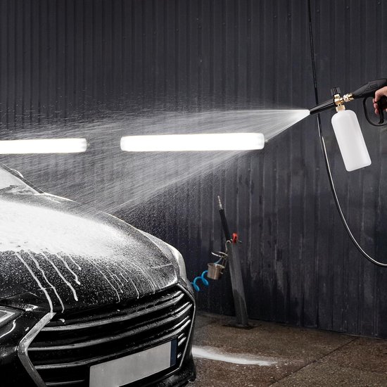 Autowaspistool - Met 5 snelkoppelsproeiers en Opschuimkan - Tuinslang Pistool - Spuitpistool - Hoge Druk Tuinspuit - Waterpistool - Tuinsproeier - Waterspuit - Met Verstelbare Straal - Met Drukknop - Voor Buiten, Huis, Garage, Terras, Tuin — afbeelding 3