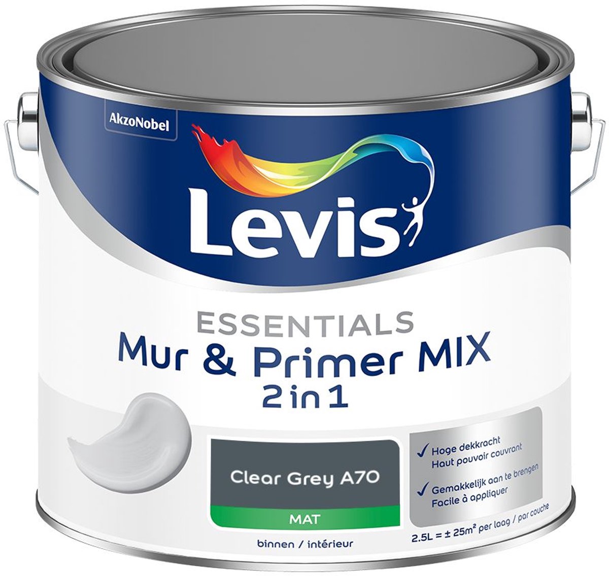 Levis - Essentials Mur & Primer Mix - Clear Grey A70 - Mengverf - 2,5 L