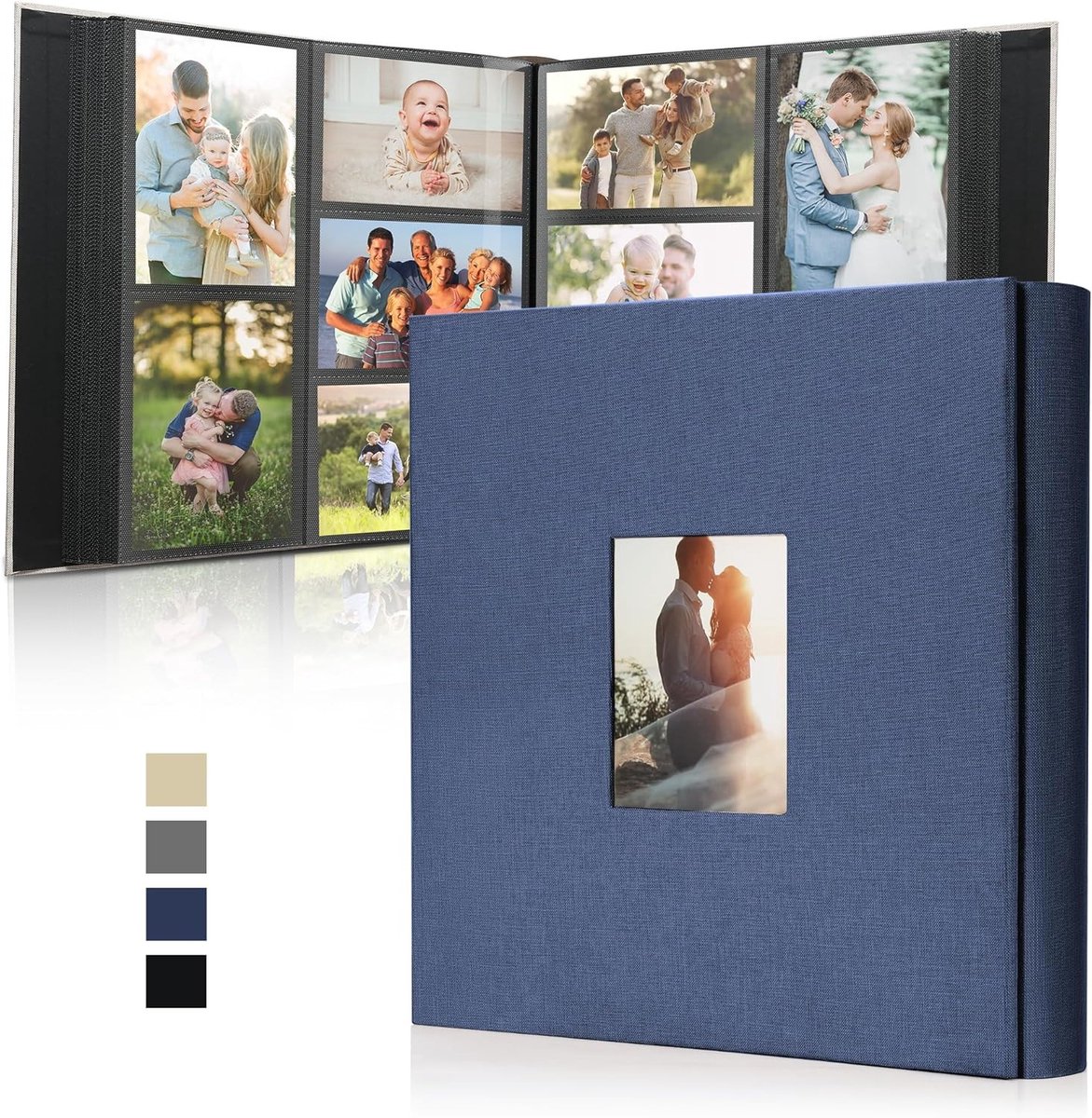 Groot fotoalbum voor 1000 foto's (10 x 15 cm), linnen binding, personaliseerbaar, perfect voor familie, bruiloften, reizen en babyherinneringen, foto boek om in te voegen, zwart
