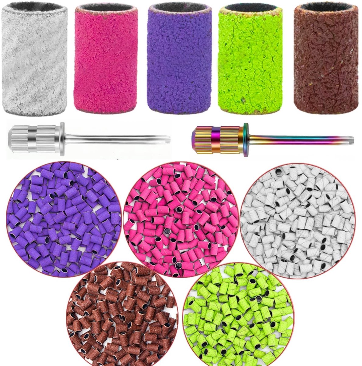 Nail Drill Schuurbanden - 300 Stuks Grof en Fijn, Diverse Korrelgroottes voor Manicure en Pedicure, Inclusief 2 Mandrel Bits en Opbergdoos