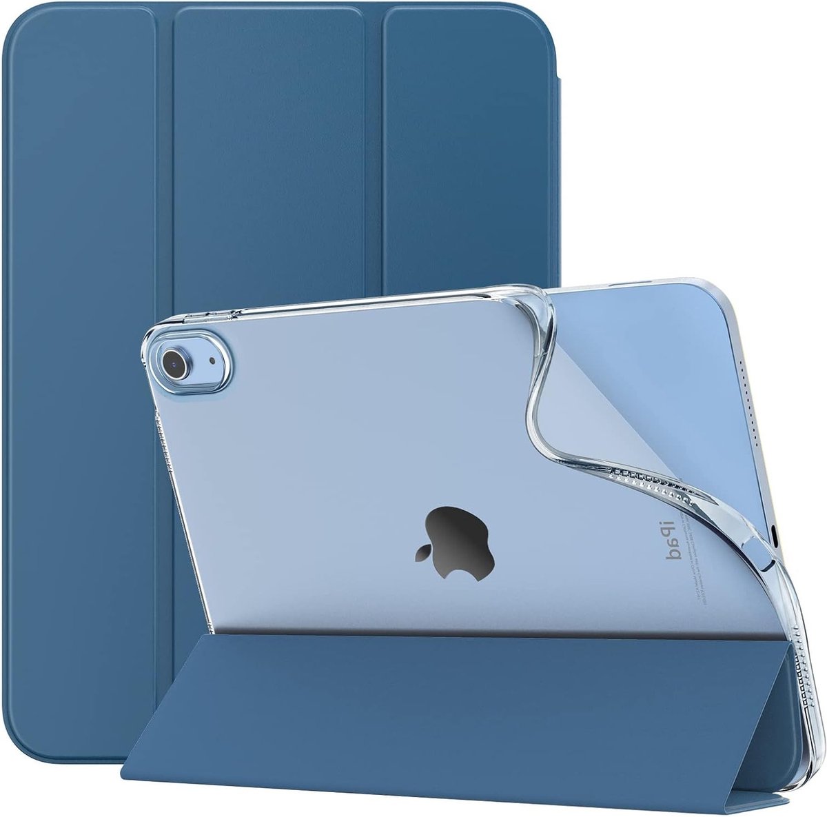 Slimme iPad 10e Generatie Hoes met Stand, Zachte TPU Achterkant, Leer Beschermhoes en Smart Wallet - Blauw Abysse