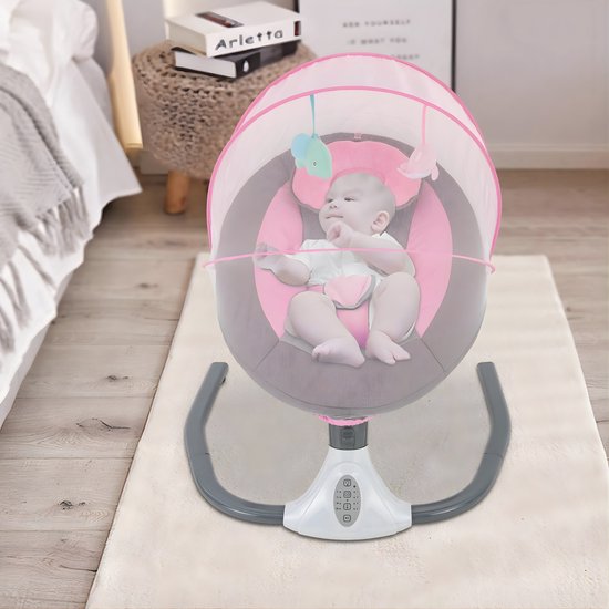 Elektrische Baby Schommelstoel – Opvouwbaar – Met Afstandsbediening en Mosquito Net – Baby Cradle Bed – Voor 0–18 Maanden – Roze — afbeelding 4