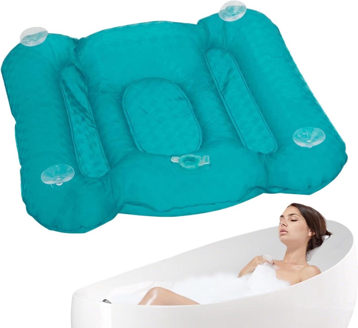 Opblaasbaar Kussen - Badkamer Ontspanning - Spa Ervaring - Met Zuignappen - 53 x 46 cm - Blauw