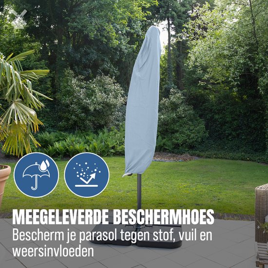 BluMill Zweefparasol Met Voet en Beschermhoes - Ø 300 cm - Waterdicht - Kantelbaar - Verstelbare Hoogte - Taupe - Beige