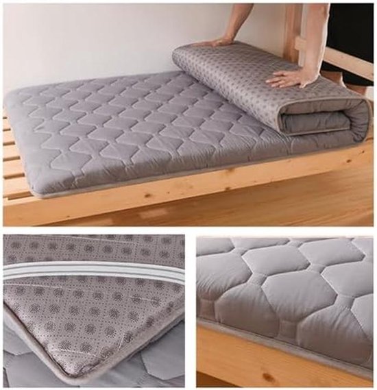Draagbare Futonmatras - Vloermat - Logeren en loungen - Opvouwbaar en compact - 90 x 200 cm - Grijs — afbeelding 2