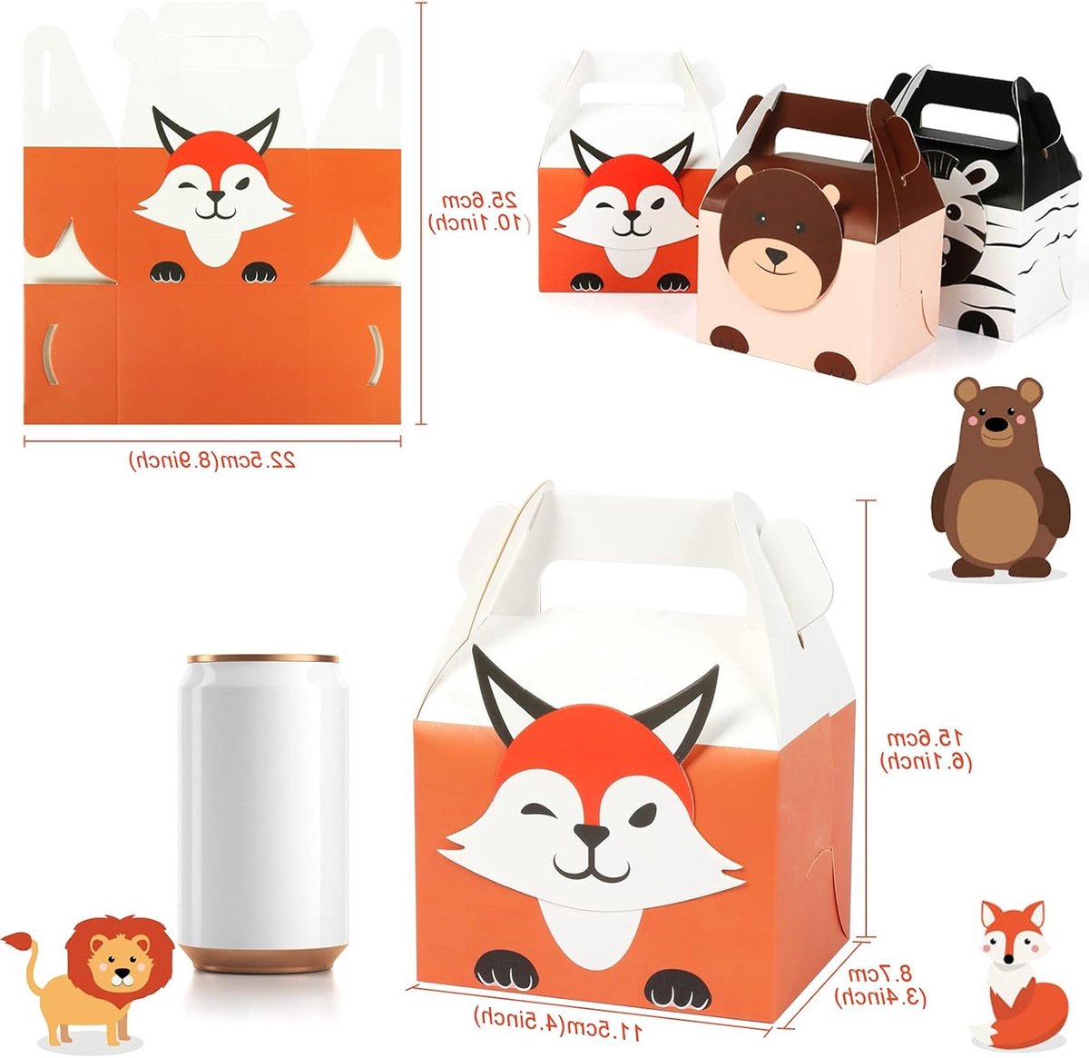 12 Kinderverjaardag Cadeau Dozen voor het Vullen met Koekjes, Dieren en Jungle Thema Decoratie