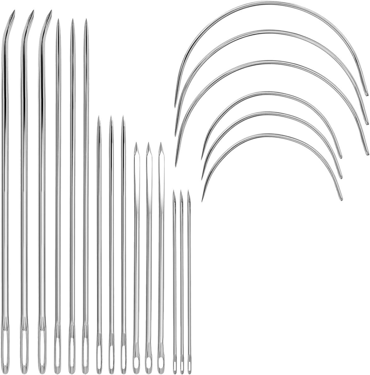 Leer Naaiset - Naalden Set - Leer Bewerken - Groot Oog - 21 Stuks - Zilverkleurig