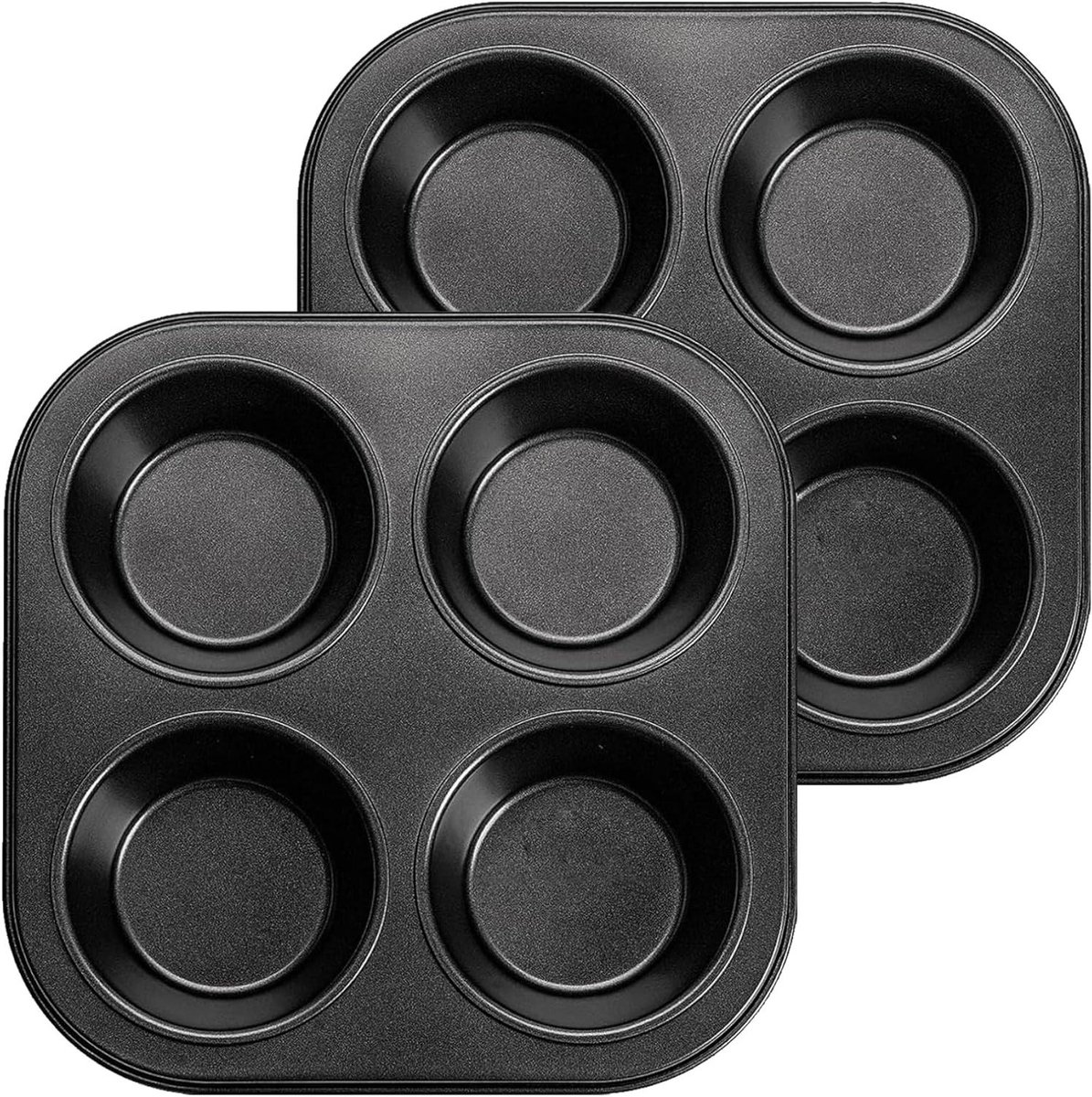 Muffin Pan Set - Bakvormen - Kleine Snacks Bakken - Antiaanbaklaag - 4 Holtes - Zwart