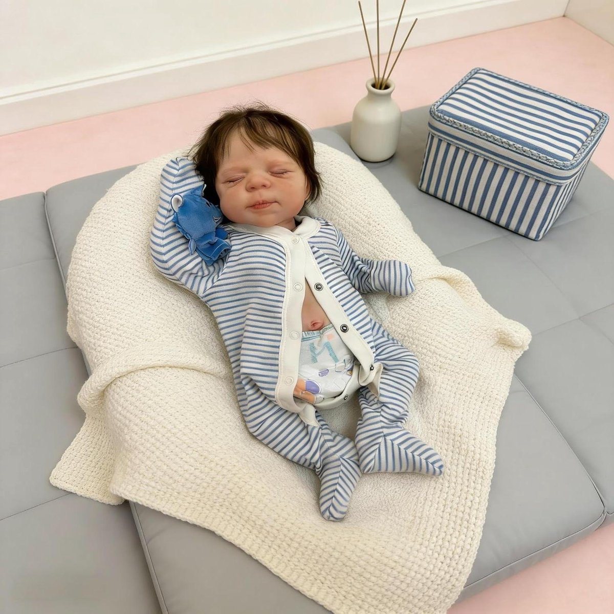 Babypop - Levensechte pop - Rollenspel - Anatomisch correct - 45 cm - Blauw Wit