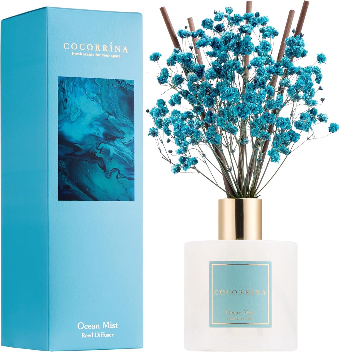 Cocorrina Ocean Mist Geurstokjes - 200ml - 8 Geurstokjes - 90 Dagen Langdurige Geurverspreiding - Geschikt voor iedere ruimte